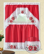 Load image into Gallery viewer, CityLux Linen 3pc Christmas Holiday Embroidered Kitchen Curtain Set