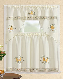 All American Collection Modern Contemporary 3pc Embroidered Home Kitchen Window Treatment Curtain Set